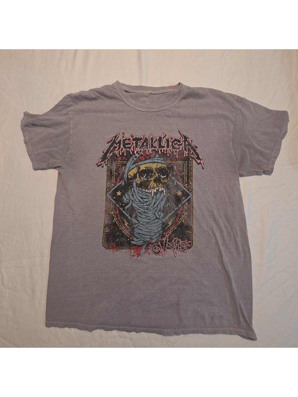 Metallica One Grey Skull Short Sleeve Graphic Band T Shirt Size Large